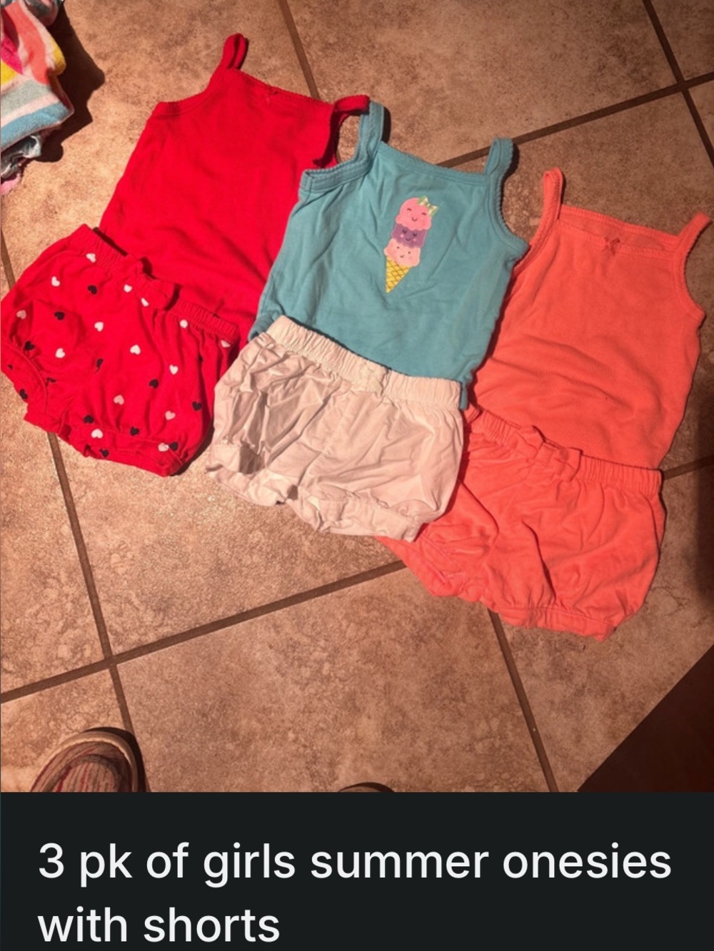 Garanimals Girls 3-Pack Tank Onesies with Shorts - Red, Blue, Coral